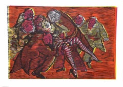 Vintage Red Passion - Original Woodcut by Mino Maccari - 1960s
