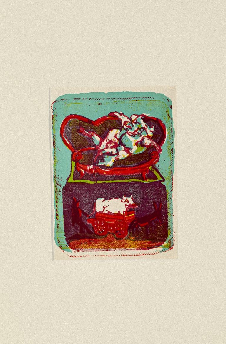 Relaxing Bull - Original Woodcut Print by Mino Maccari - Mid 20th Century For Sale 1