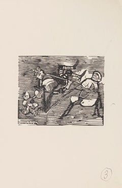 Satirical Scene - Original Woodcut on Paper by Mino Maccari - 1960s