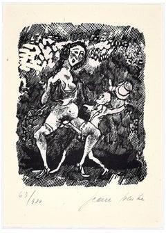 Satisfaction - Linocut on Paper by Jean Barbe / Mino Maccari - 1945