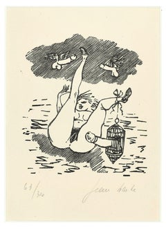 Deseo sexual - Linograbado sobre papel de Jean Barbe / Mino Maccari - 1945