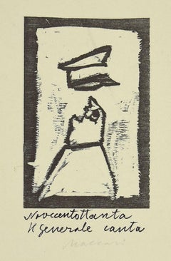 Singing General - Woodcut Print by Mino Maccari - Mid-20th Century