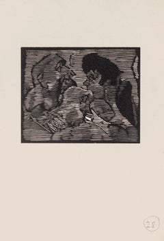 The Conversation - Original Holzschnitt auf Papier von Mino Maccari - Mitte des 20. Jahrhunderts