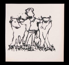 Der Cowboy - Original Linocut von Mino Maccari - 1951