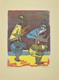 The Game - Linocut Print by Mino Maccari - Mid-20th Century