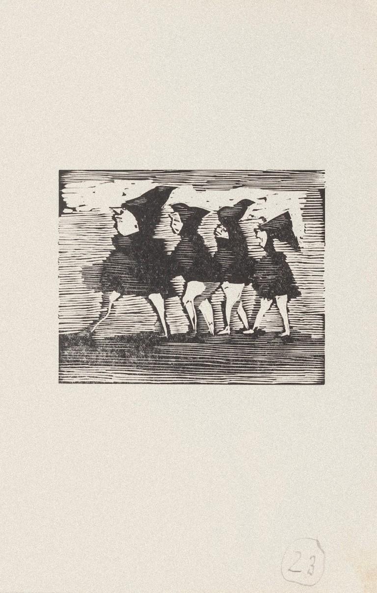 Das Spiel ist ein modernes Kunstwerk, das in der ersten Hälfte des 20. Jahrhunderts von dem italienischen Künstler Mino Maccari (Siena, 1898 - Rom, 1989) geschaffen wurde.

Original-Holzschnitt auf Papier. Sehr guter Zustand.

Das Kunstwerk stellt