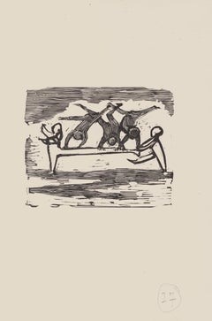 The Game - Original Holzschnittdruck von Mino Maccari - Mitte des 20. Jahrhunderts
