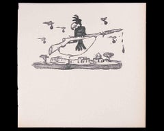 Vintage The Gunner Bird - Linocut by Mino Maccari - 1951