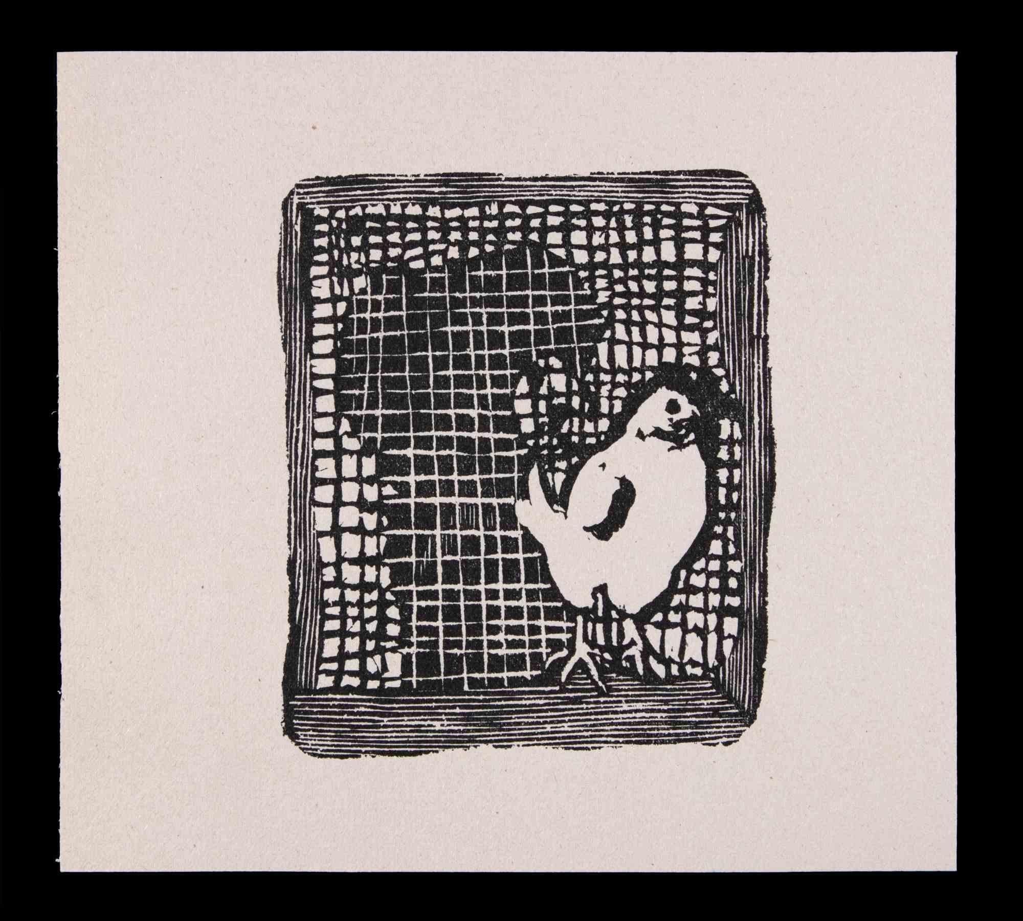 The Hen - Linocut by Mino Maccari - 1951