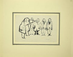 La Orden - Rotulador negro y acuarela sobre papel de Mino Maccari -1960s