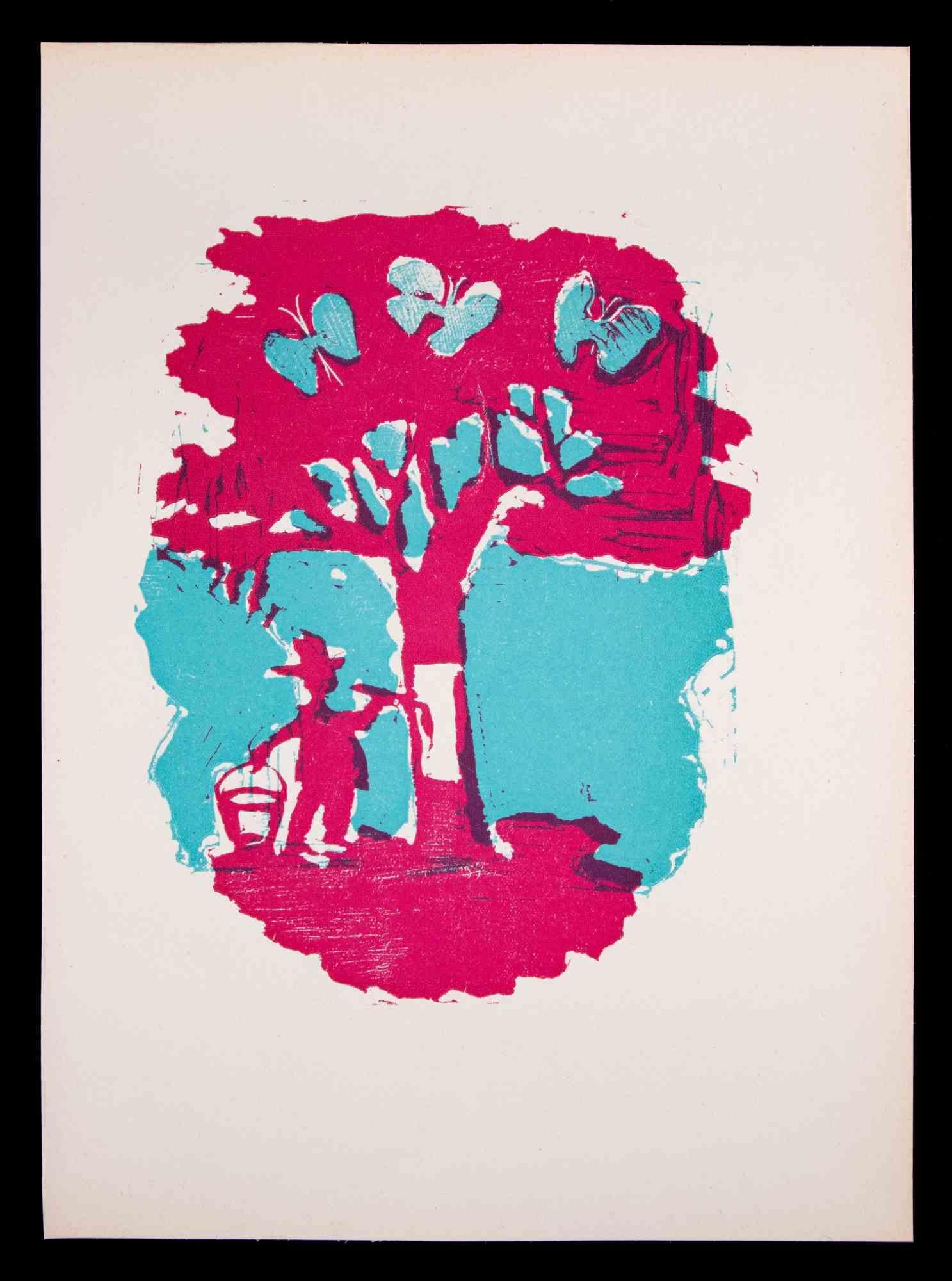 L'albero dipinto  è una Stampa Linocut originale realizzata da Mino Maccari nel 1951.

Non firmato, ottime condizioni.

Mino Maccari (1898-1989) è stato uno scrittore, pittore, incisore e giornalista italiano, vincitore del Premio Feltrinelli per la