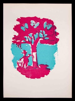 Vintage The Painted Tree - Linocut by Mino Maccari - 1951