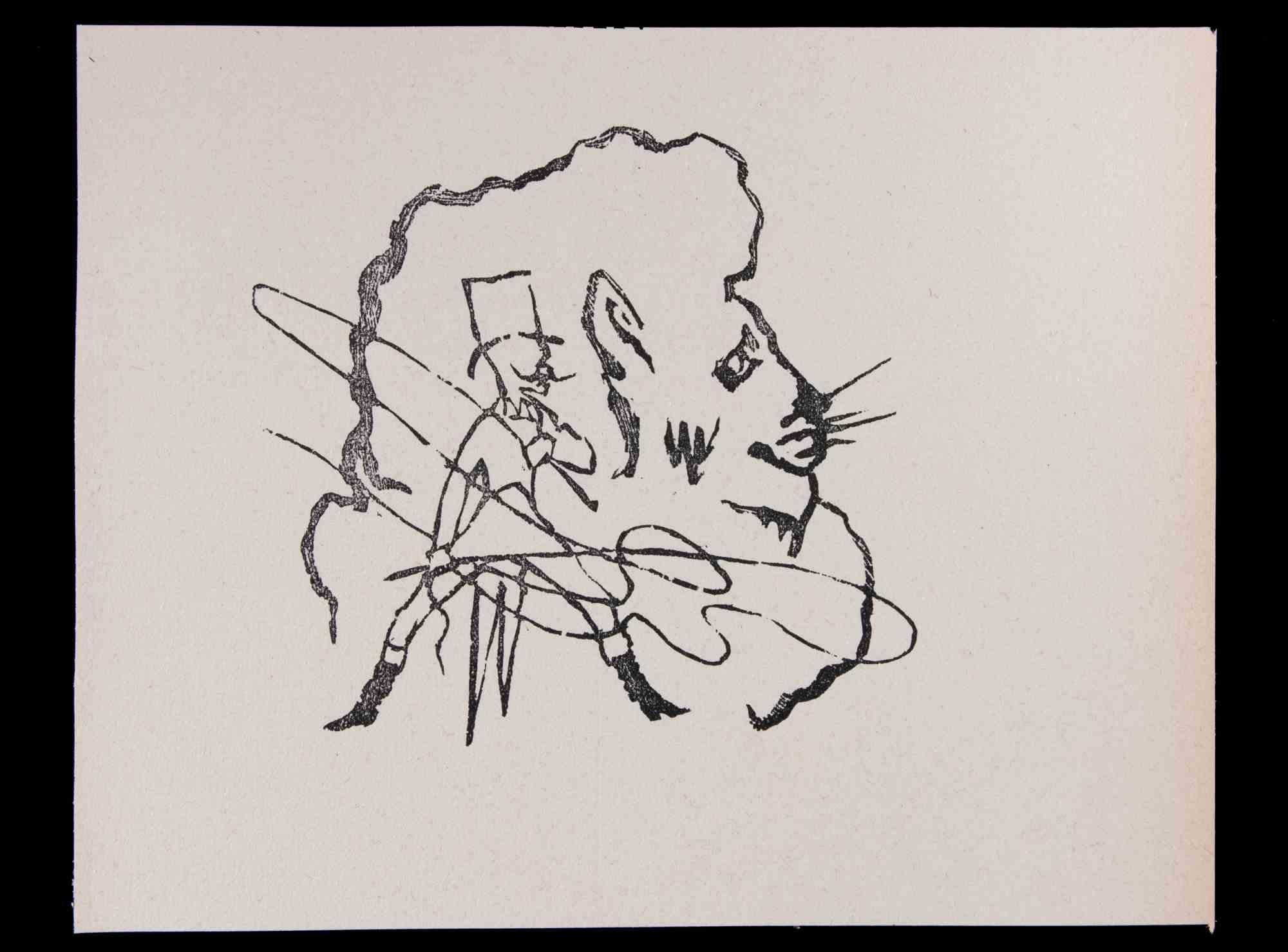 The Tamer of Lions -  Linocut by Mino Maccari - 1951