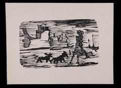 The Walk - Original Linocut by Mino Maccari - 1951