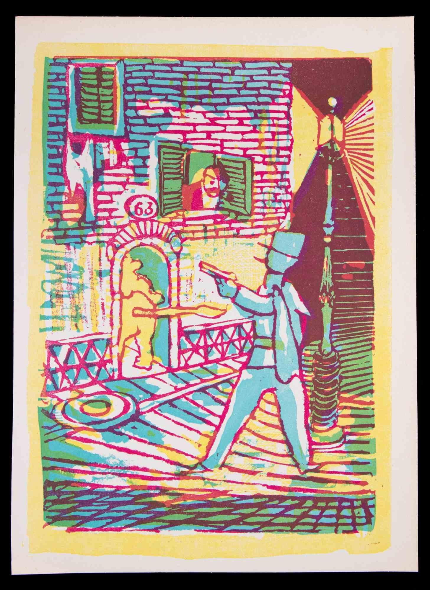 The Who is There is an Original Linocut Print realized by Mino Maccari in 1951.

Very good condition, not signed.

Mino Maccari (1898-1989) was an Italian writer, painter, engraver and journalist, winner the Feltrinelli Prize for painting on 1963.