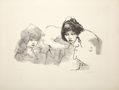 Two Men and Two Women, Modern Lithograph by Mino Maccari