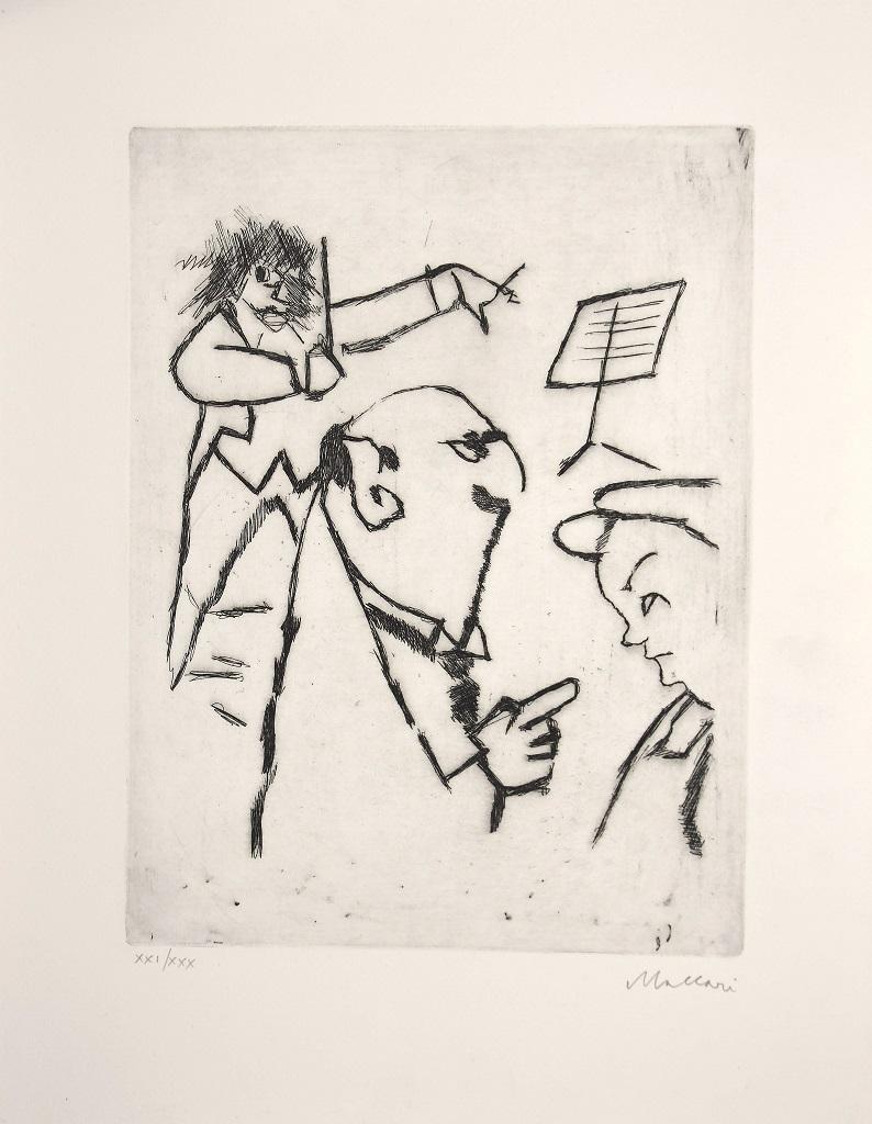  Mino Maccari Figurative Print - Violinist - Etching - 1960s