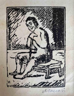 Waiting Man - Woodcut by Mino Maccari - 1926