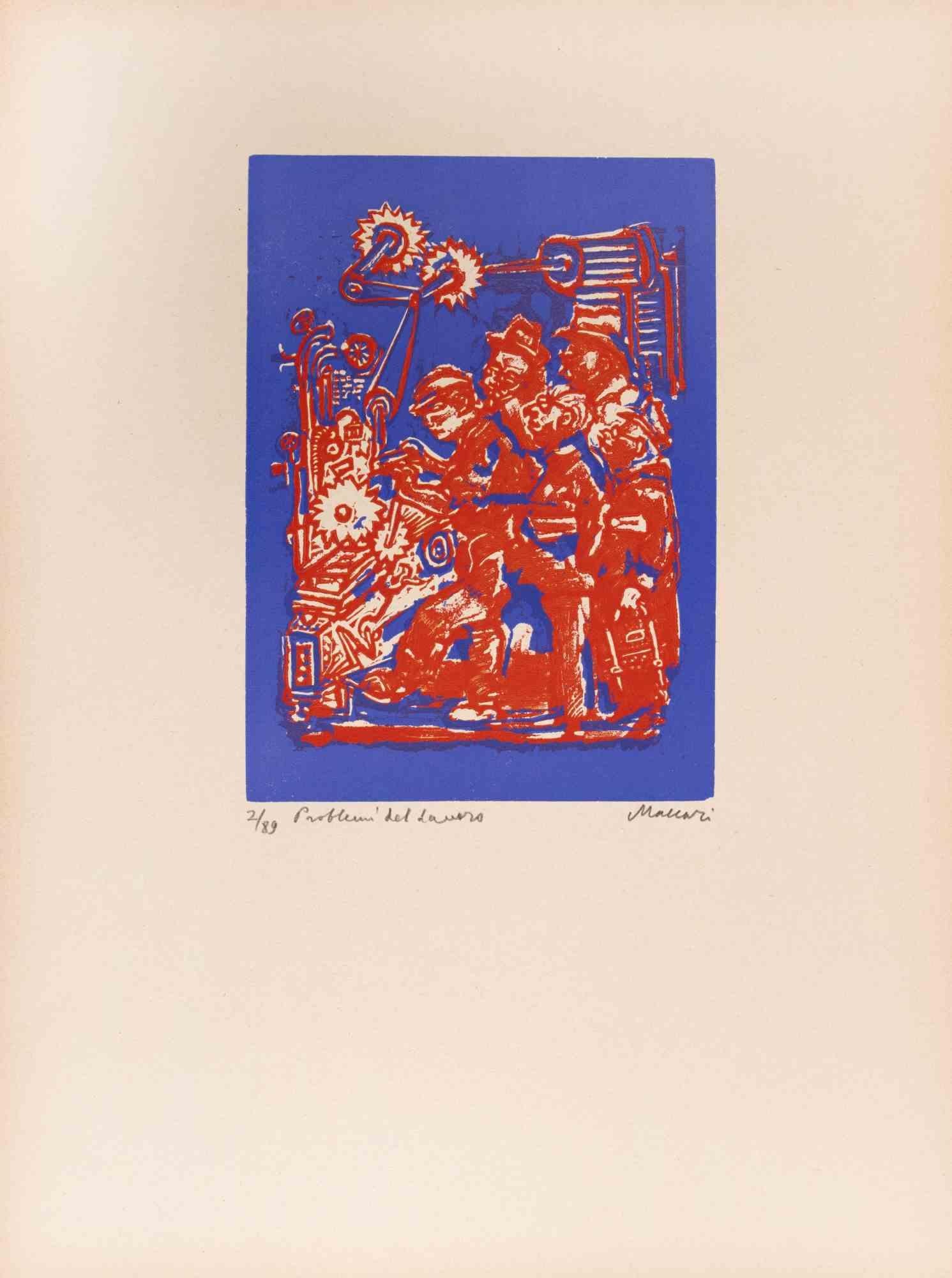 Work problems is an Artwork realized by Mino Maccari  (1924-1989) in the Mid-20th Century.

Colored woodcut on paper. Hand-signed on the lower, numbered 2/89 specimens and titled on the left margin.

Good conditions.

Mino Maccari (Siena, 1924-Rome,