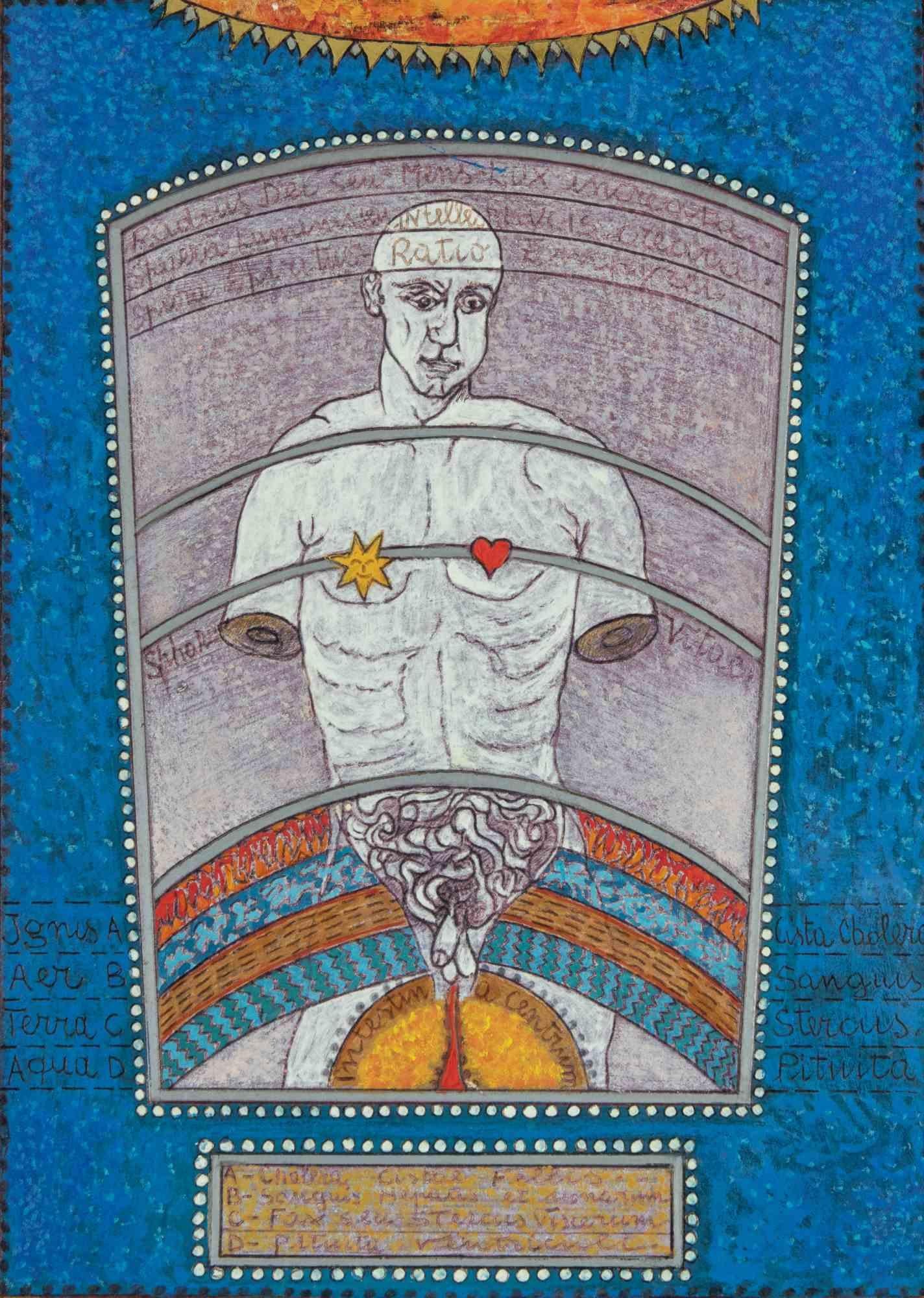 Uomo e universo - Dipinto a olio di Mino Meno - Anni '70 in vendita 1