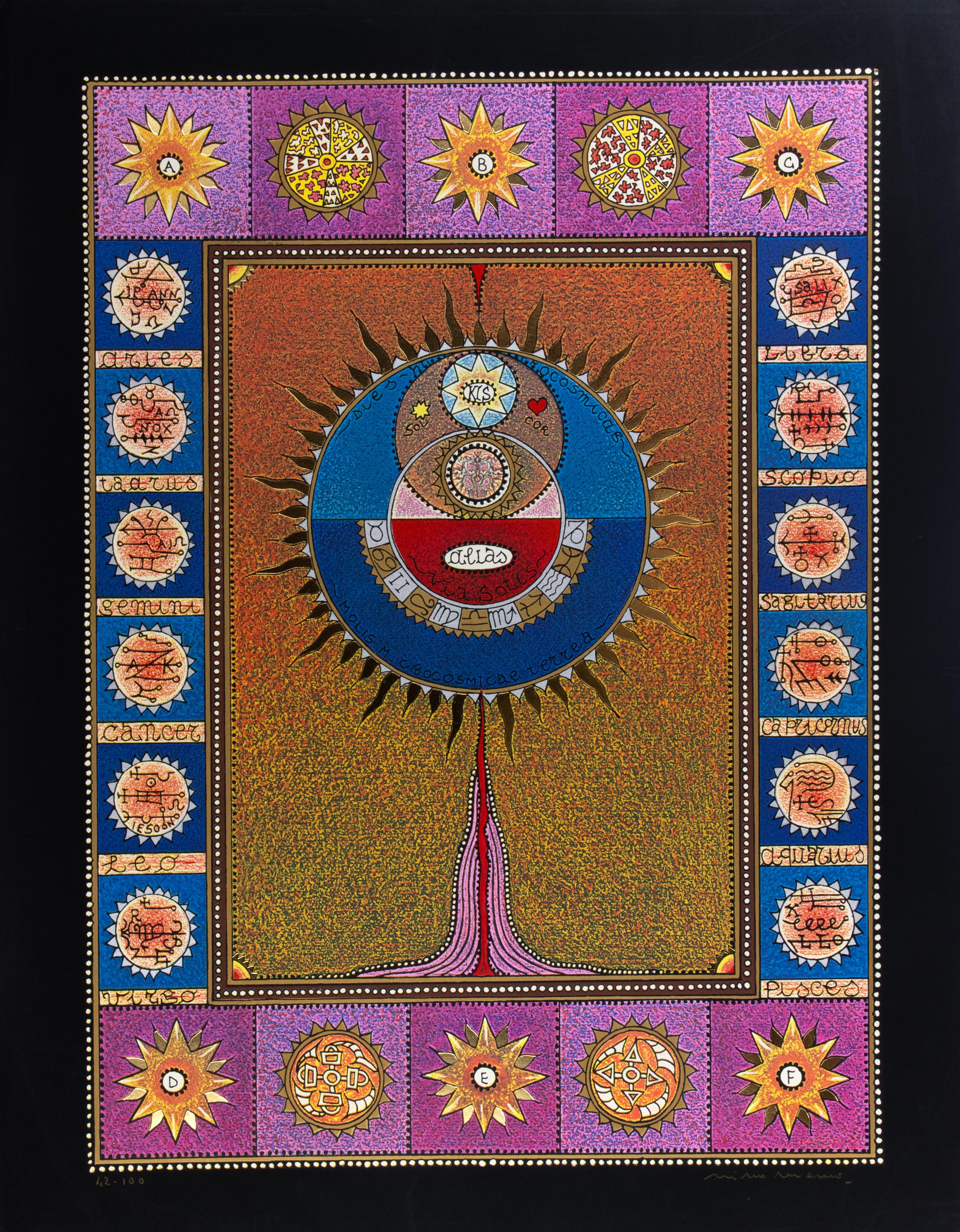 Composition ésotérique -  Sérigraphie de Mino Meno - 1970