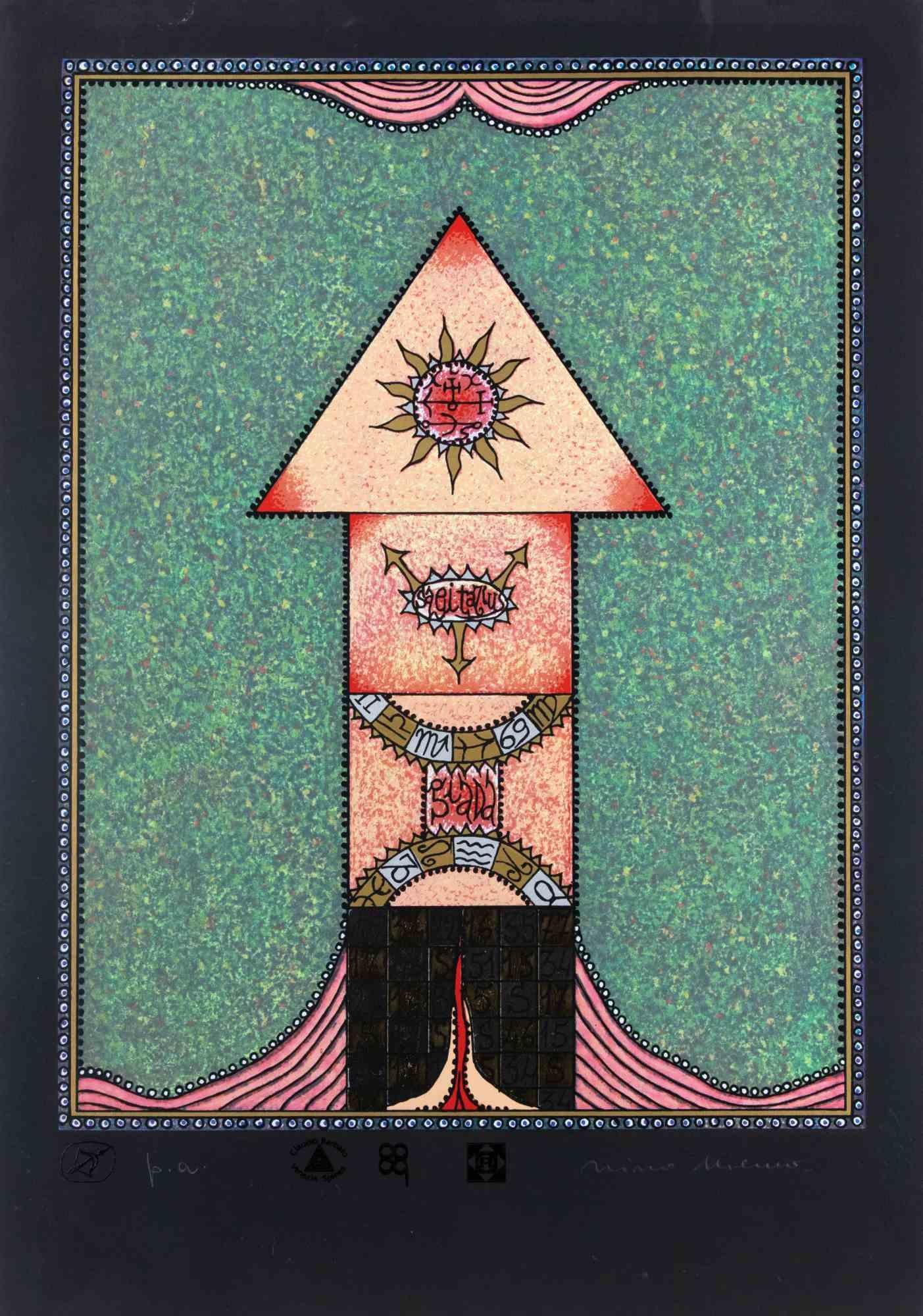 La flecha de los números - Serigrafía de Mino Meno - Años 80