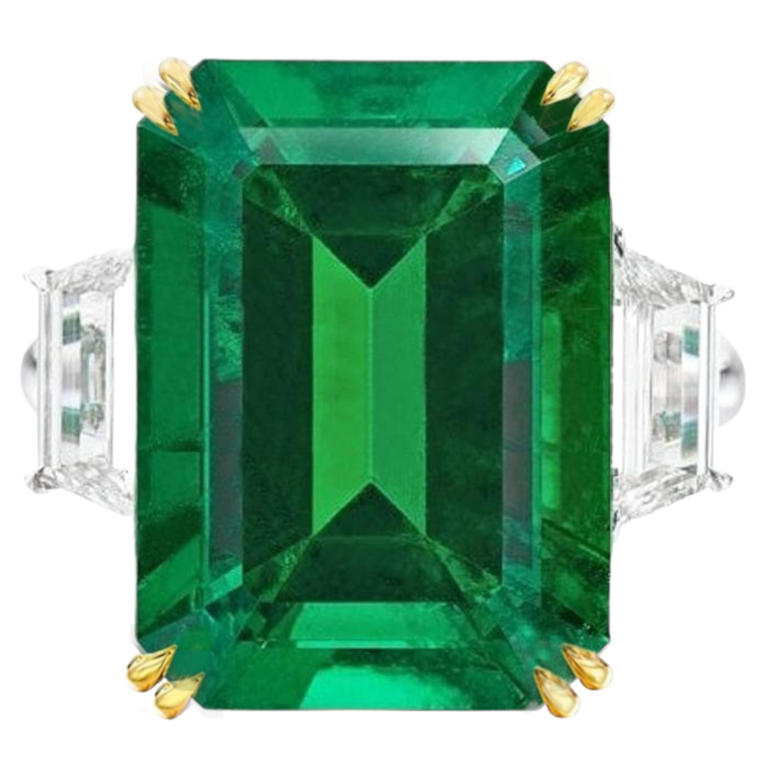 Modern Minor Oil GIA Certified 16 Carat Green Emerald Cut Diamond Ring For Sale