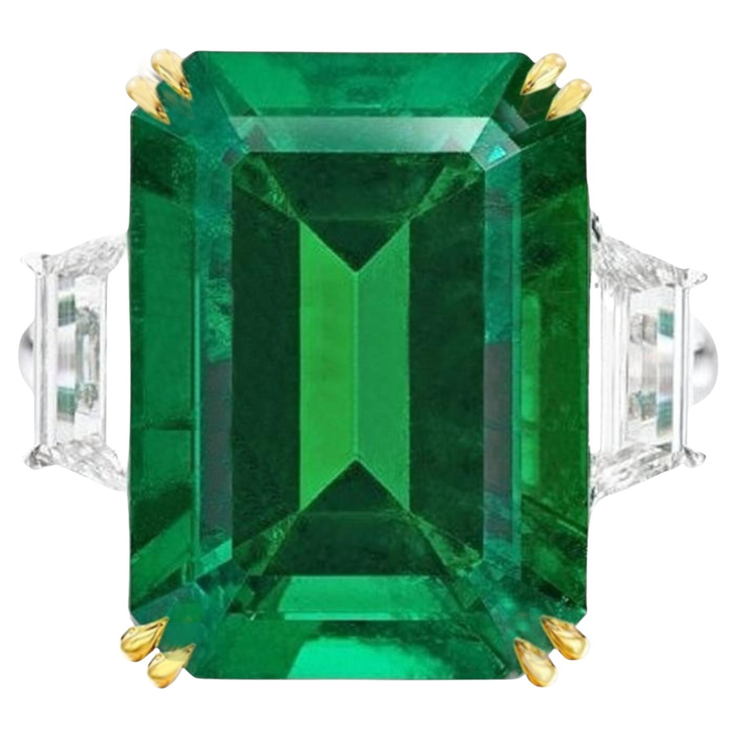 Minor Oil GIA Certified 16 Carat Green Emerald Cut Diamond Ring For Sale