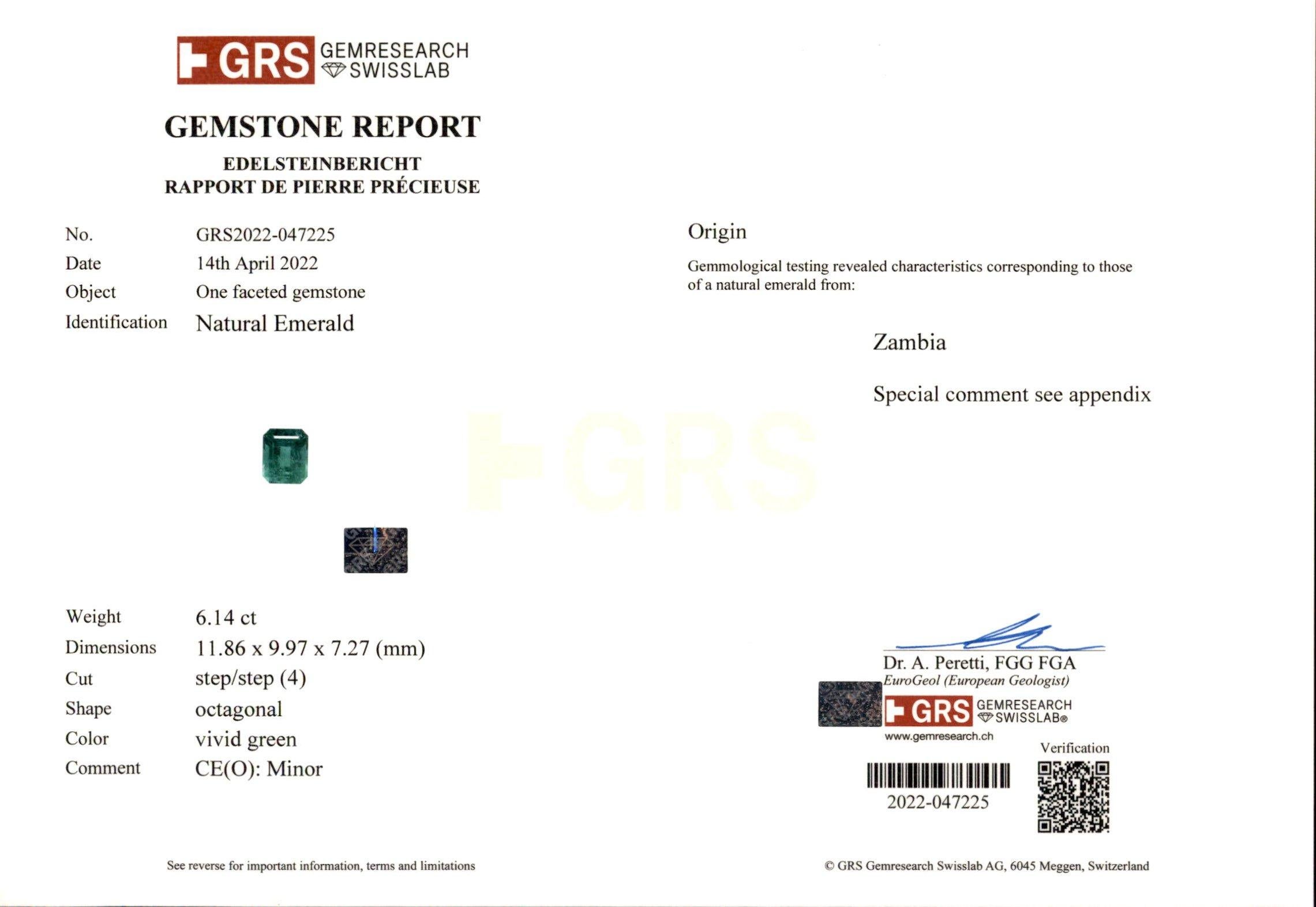 Bague avec diamant émeraude verte VIVID certifiée GRS de 6 carats Neuf - En vente à Rome, IT