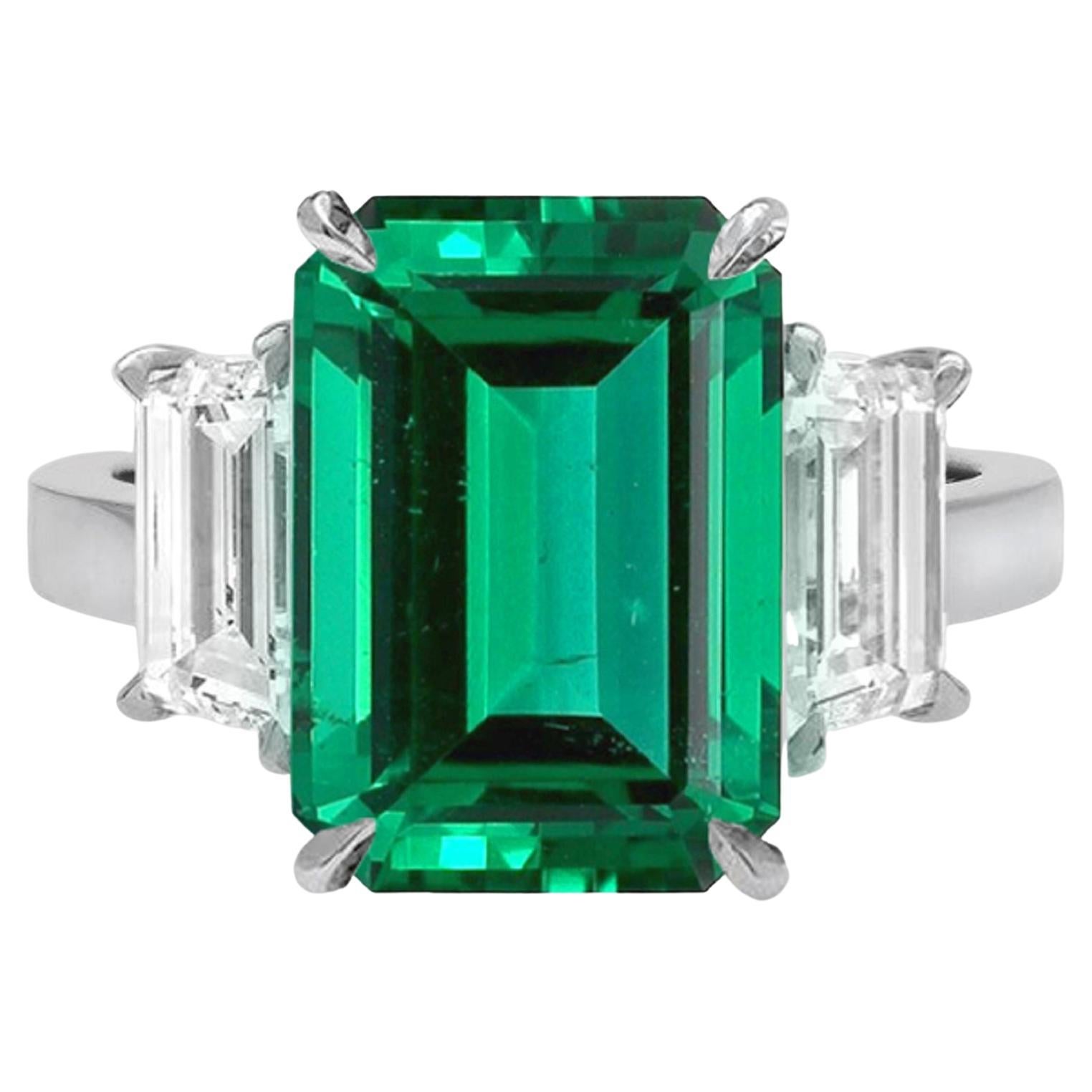 Minor Oil GRS Certified 6 Carats VIVID Green Emerald Diamond Ring For Sale