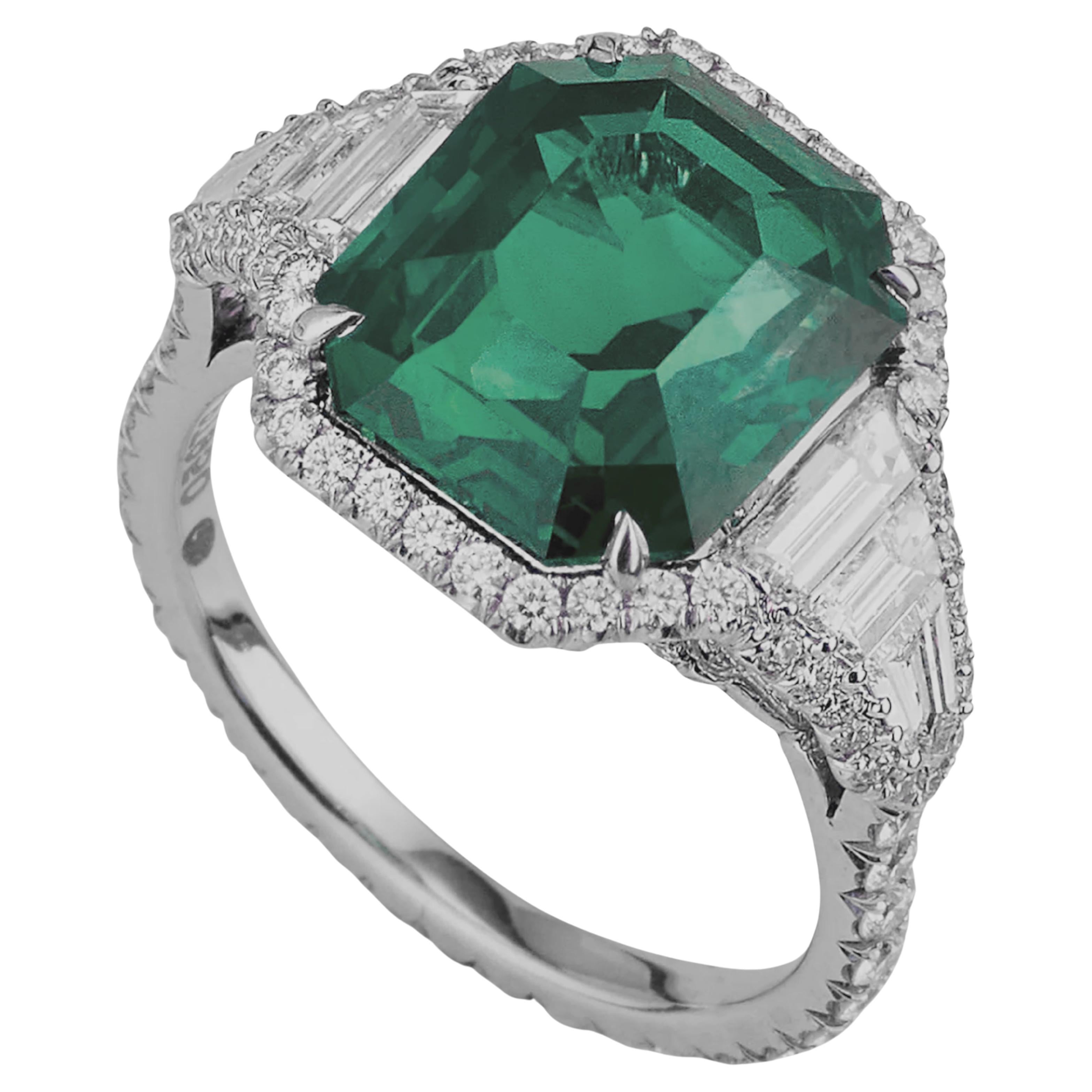 Contemporary MINOR OIL GRS Certified 6.14 Carat Emerald Cut Diamond Ring For Sale