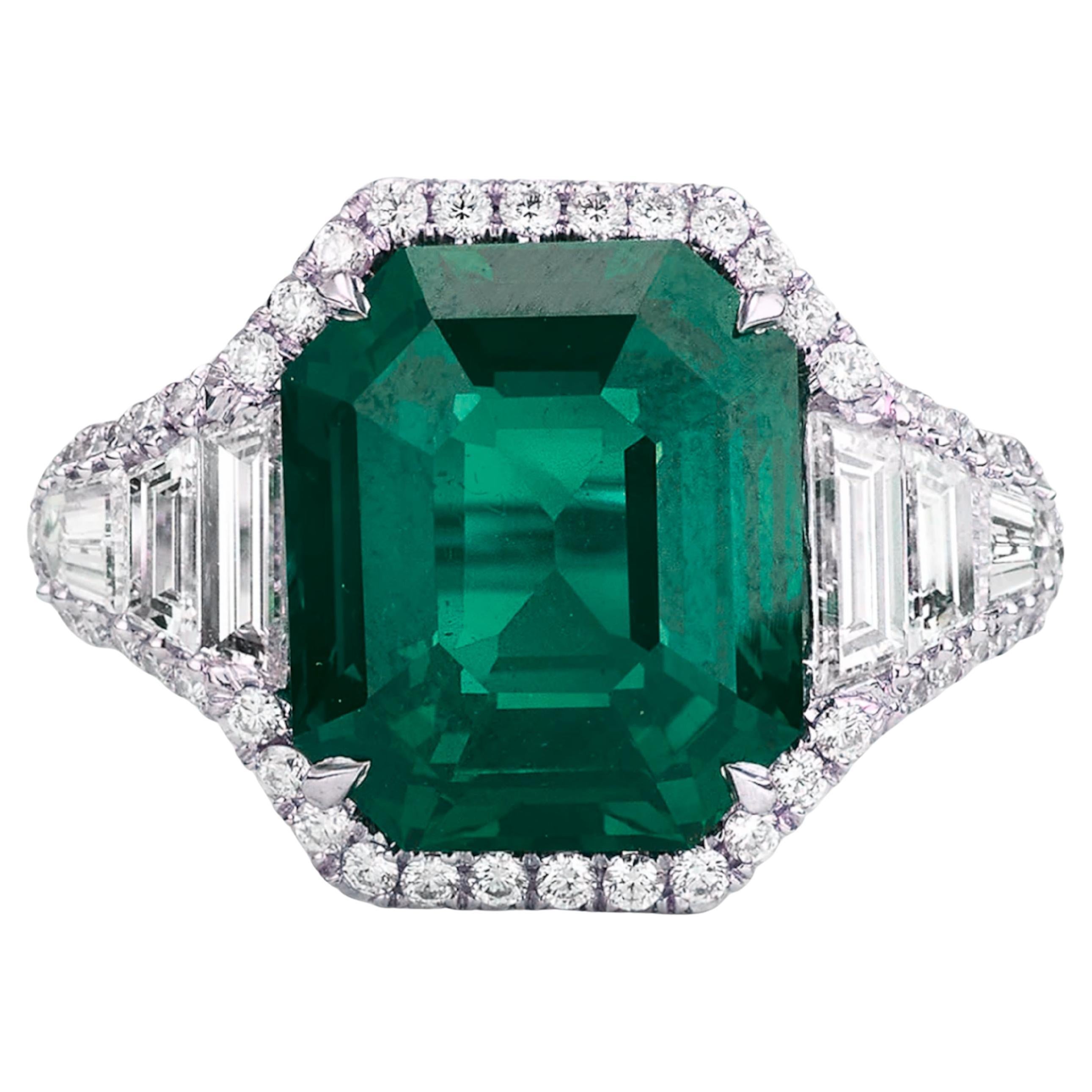 MINOR OIL GRS Certified 6.14 Carat Emerald Cut Diamond Ring