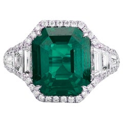 MINOR OIL GRS Certified 6.14 Carat Emerald Cut Diamond Ring