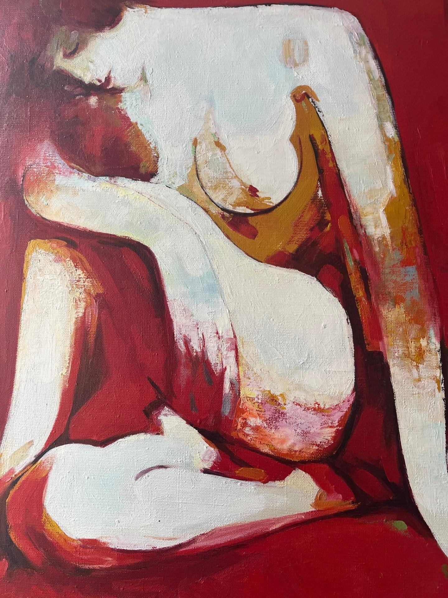 « Nu rouge », grand abstrait  Figure nue brillante d'un modèle encadrée - Contemporain Painting par minos zakarian