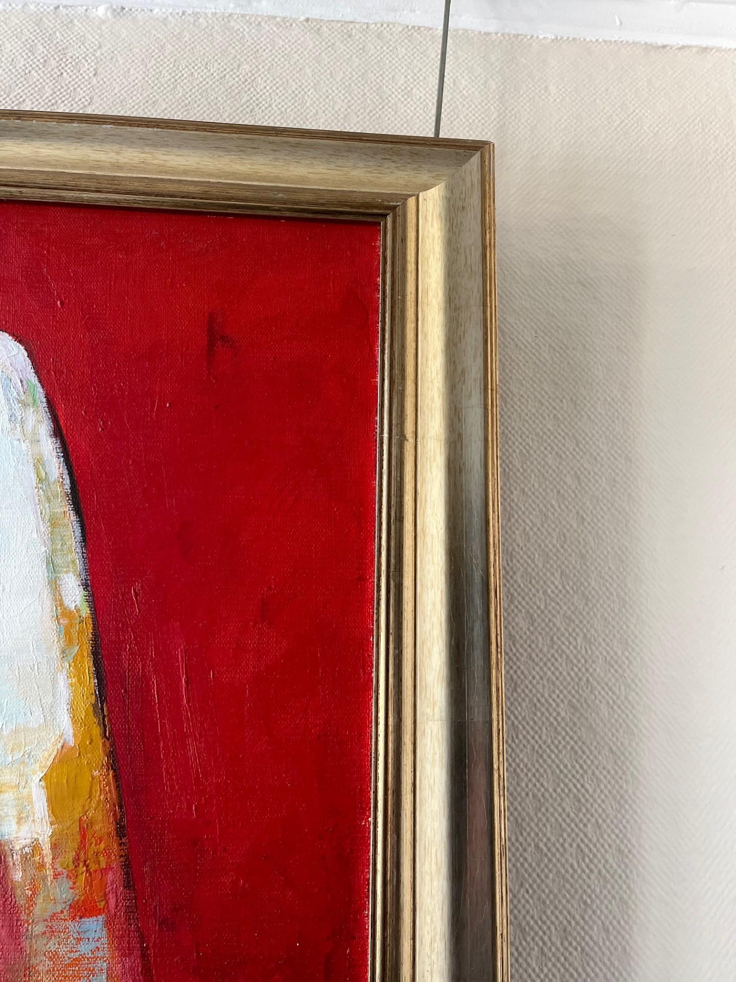 Pintura al óleo abstracta figurativa contemporánea Dama desnuda  con fondo rojo. en venta 1
