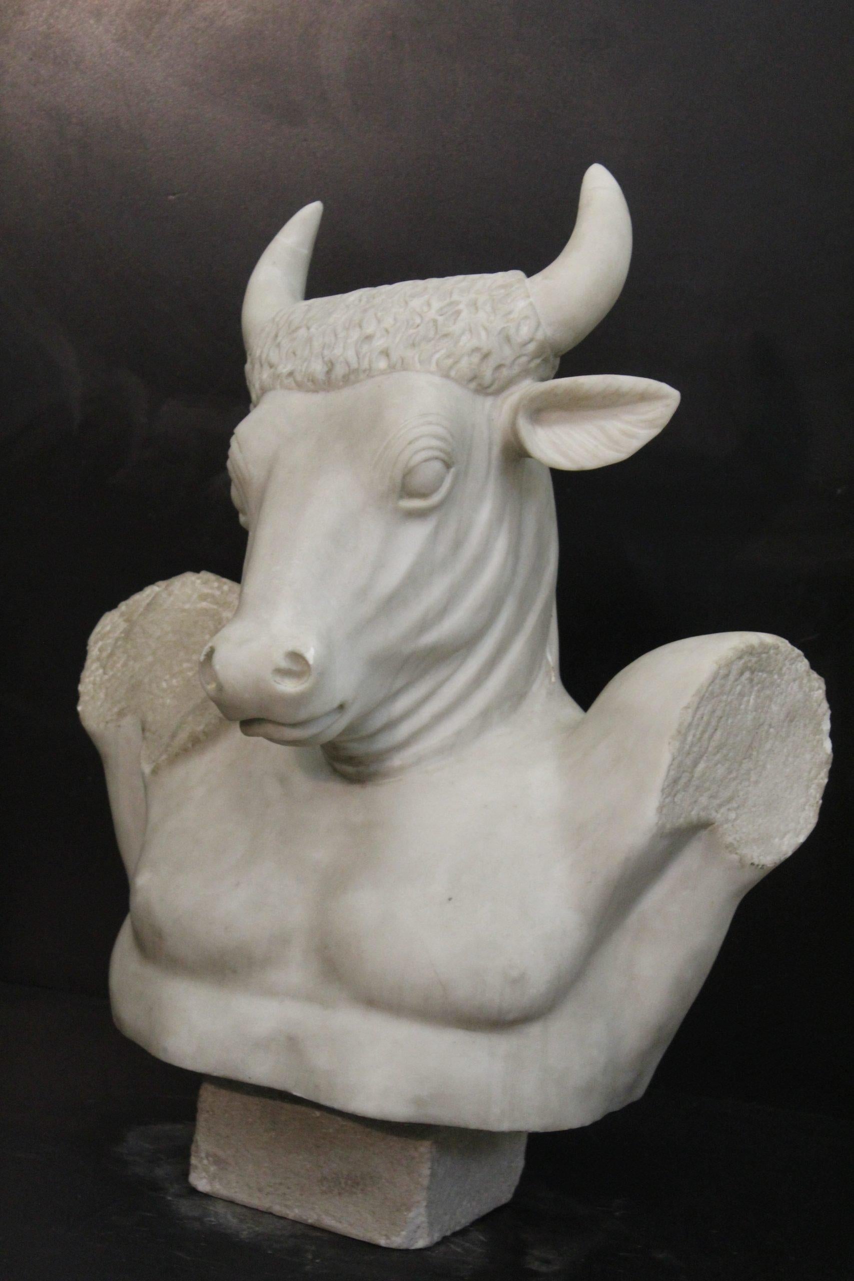 Minotaur bust sculpture.