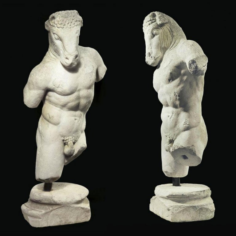 Minotaur of Knossos Labyrinth in White Limestone 20th Century For Sale