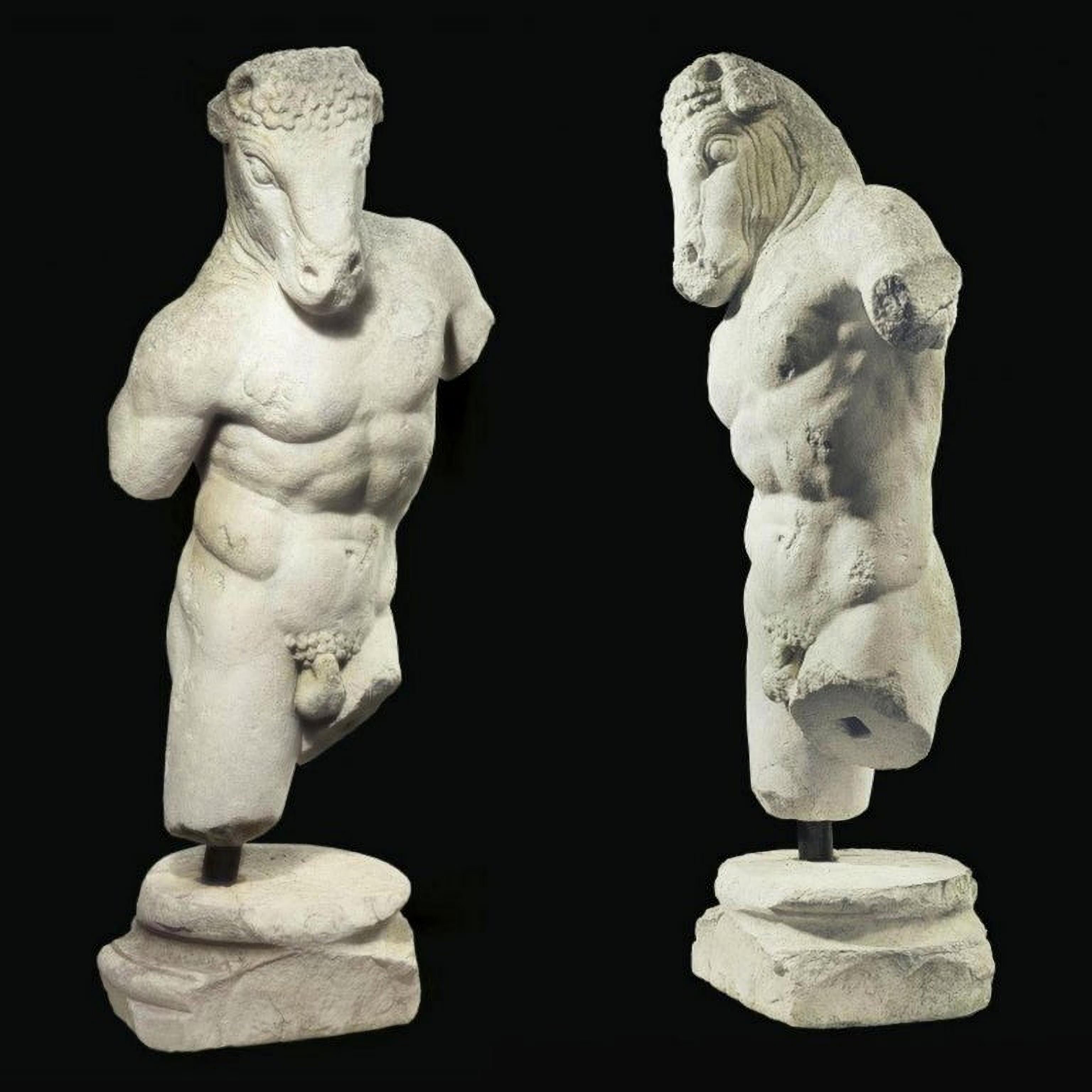 Hand-Crafted Minotaur of Knossos Labyrinth in White Limestone, 20th Century For Sale