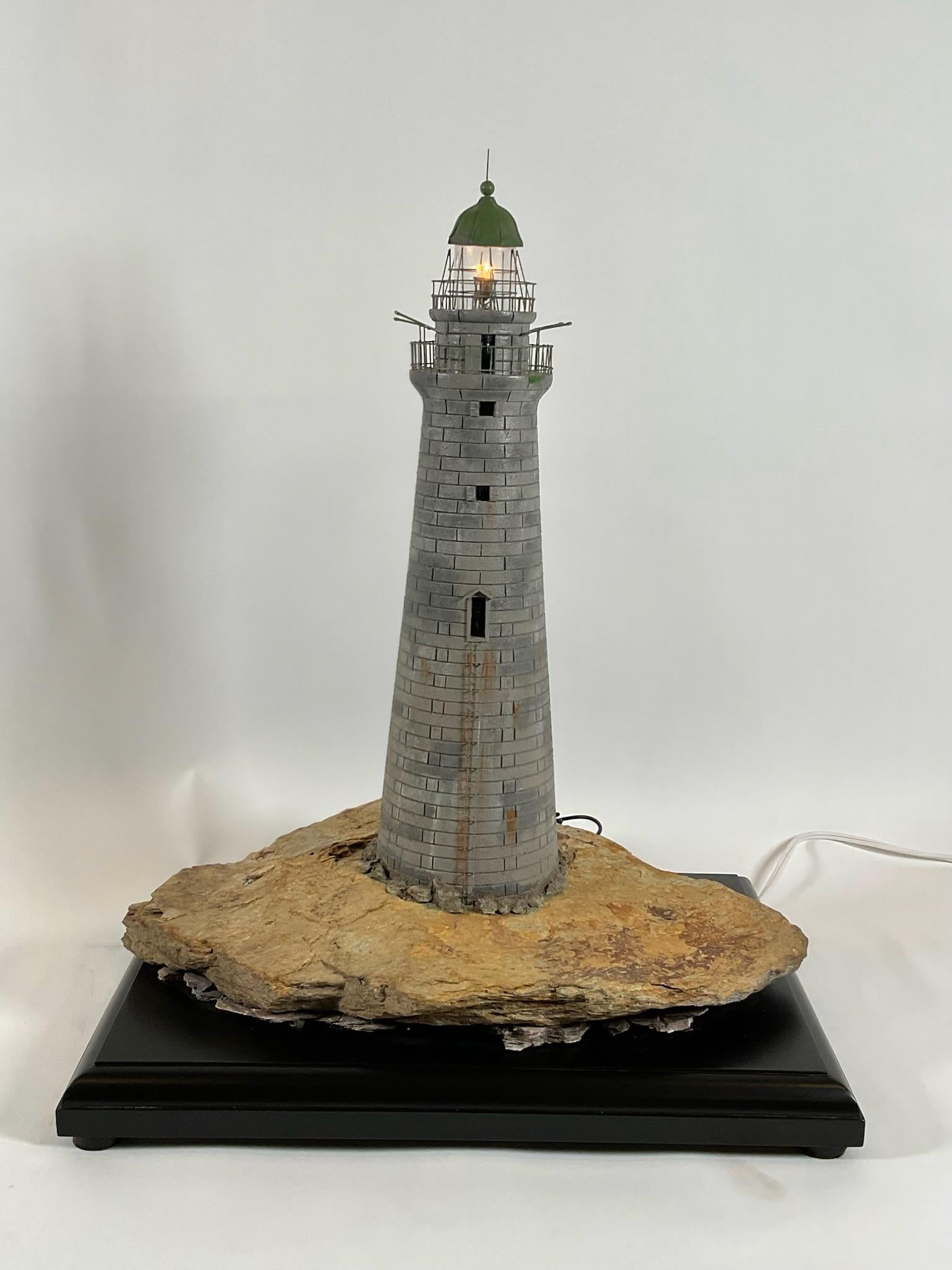 Minots Ledge Lighthouse Model In Excellent Condition For Sale In Norwell, MA