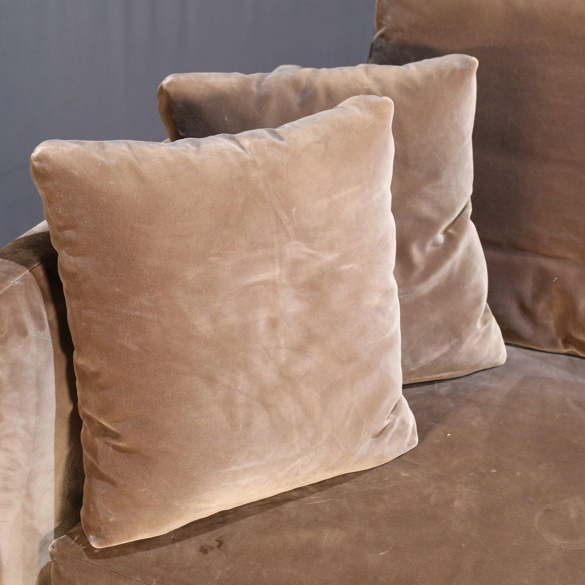 Velvet Minotti Andersen Three Seater Slim Sofa For Sale