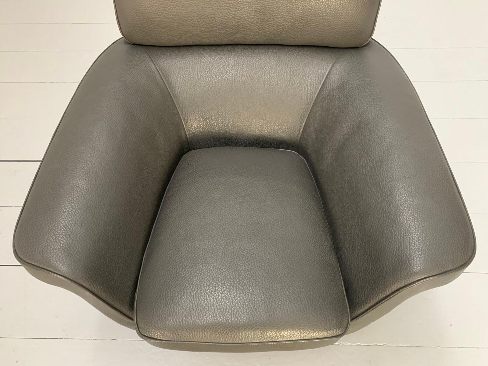 Minotti “Blake Soft” Armchair & Footstool – In Dark Grey “Pelle” Leather 8