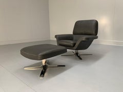 Minotti “Blake Soft” Armchair & Footstool – In Dark Grey “Pelle” Leather