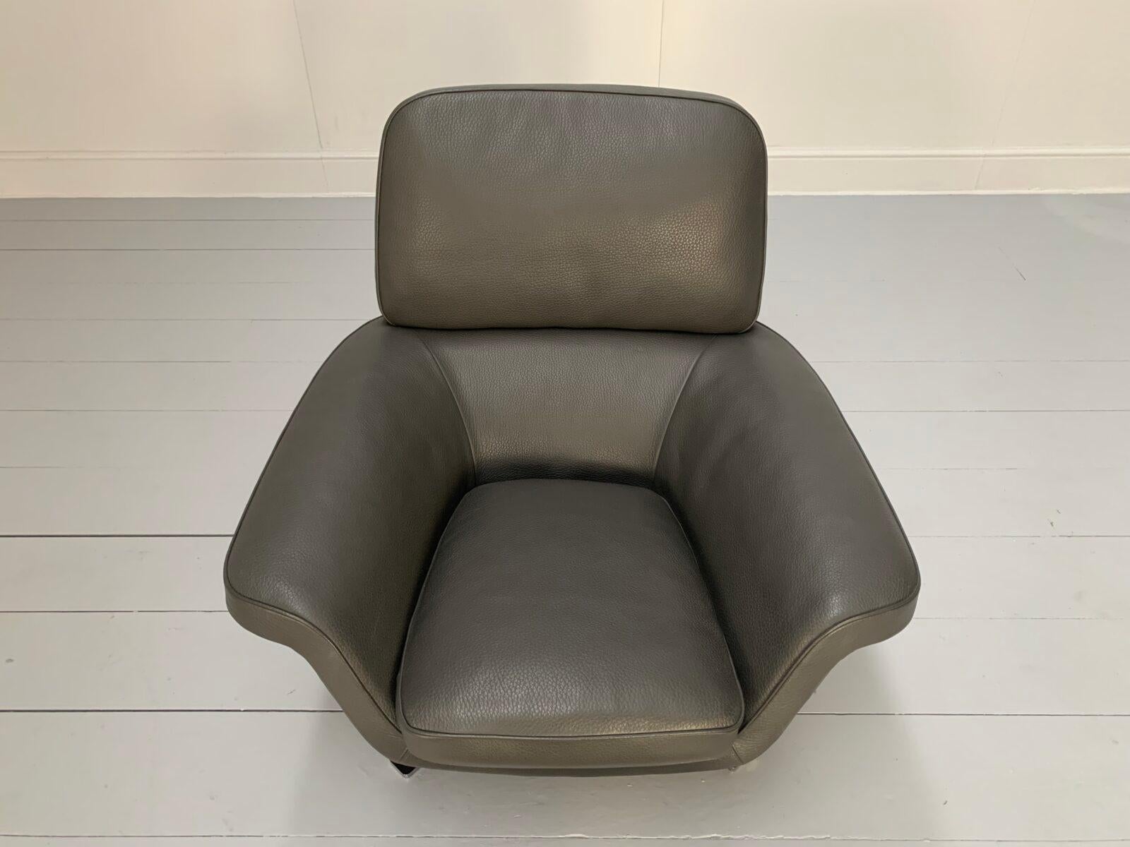 Minotti “Blake Soft” Armchair & Footstool – In Dark Grey “Pelle” Leather 1