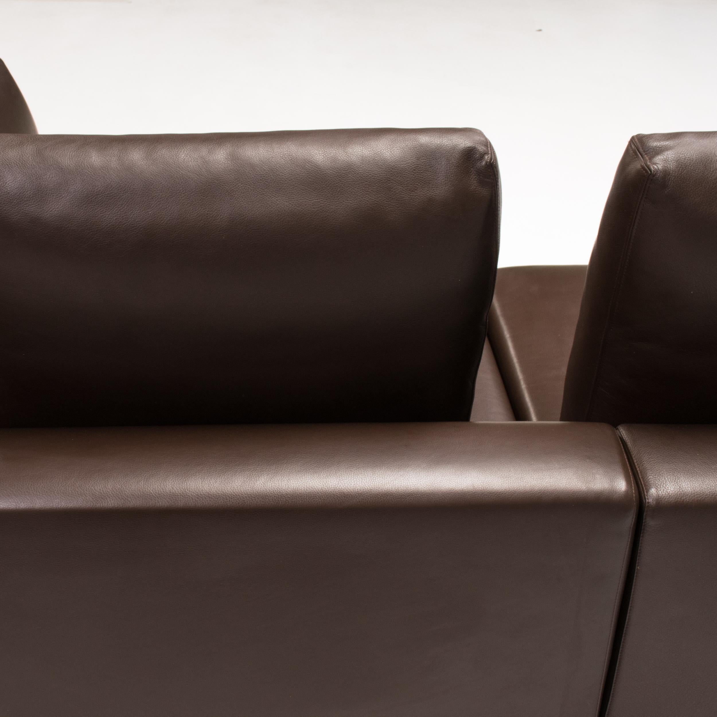 Italian  Minotti Brown Leather Corner Sofa