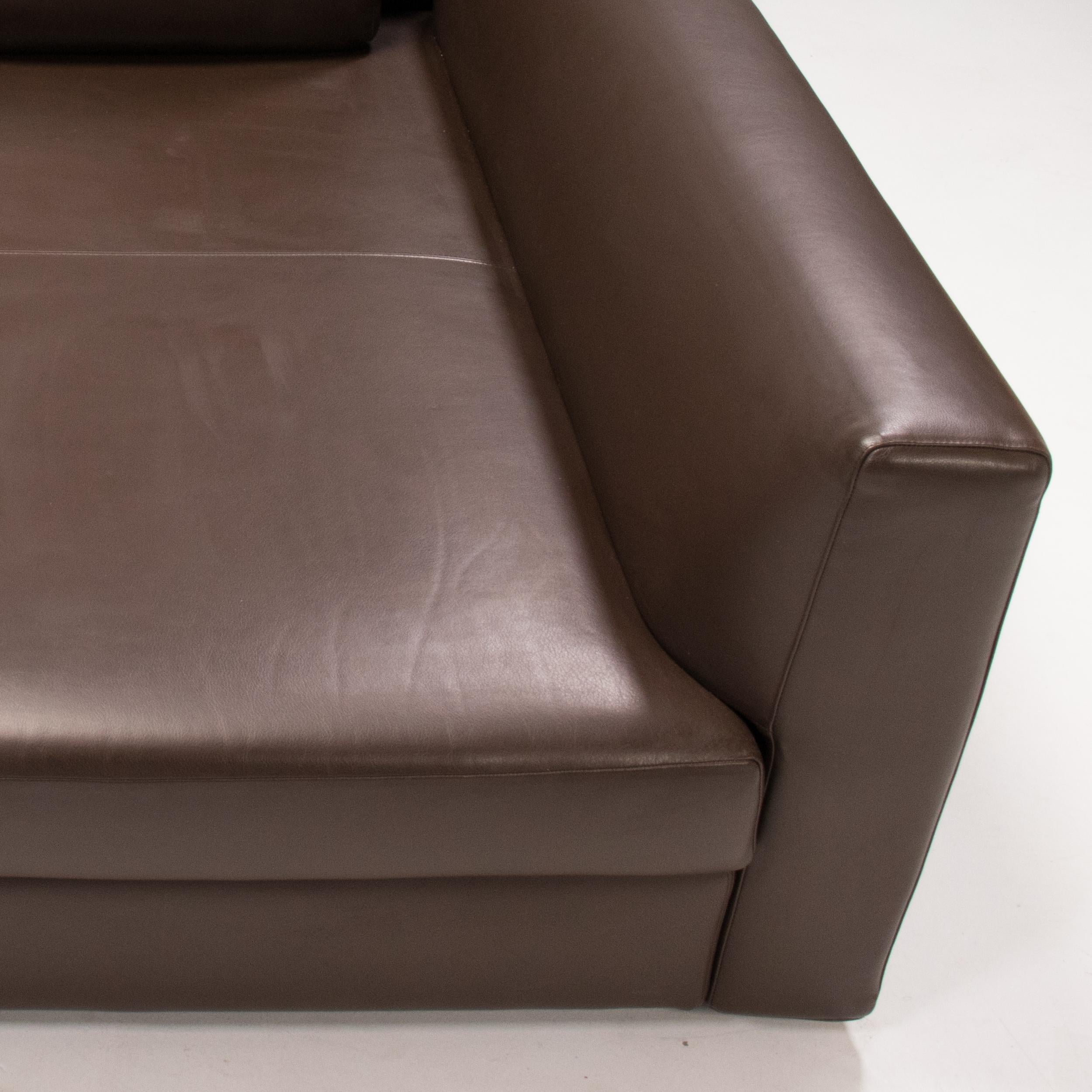 Contemporary  Minotti Brown Leather Corner Sofa