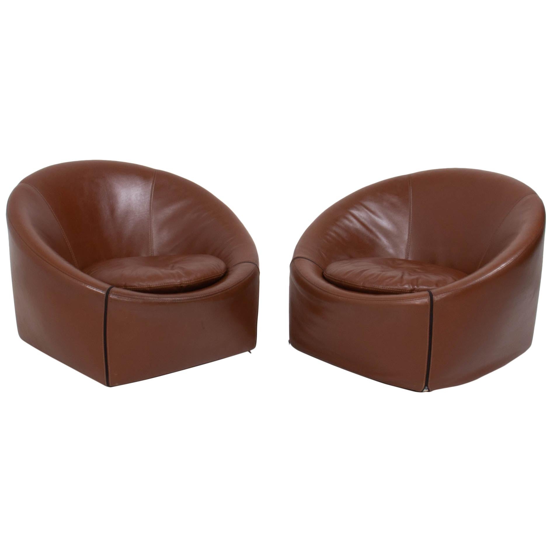 Minotti by Gordon Guillaumier Brown Leather Capri Armchairs, Set of 2, 2005
