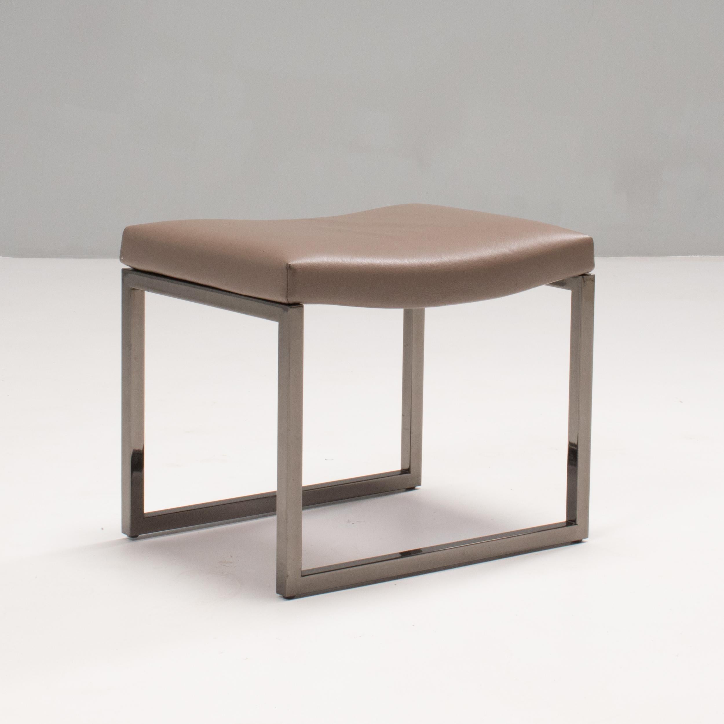 Minotti by Gordon Guillaumier Monge Grey Leather Stool In Good Condition In London, GB