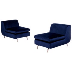 Minotti by Rodolfo Dordoni Dubuffet Navy Blue Lounge Chairs, Set of 2