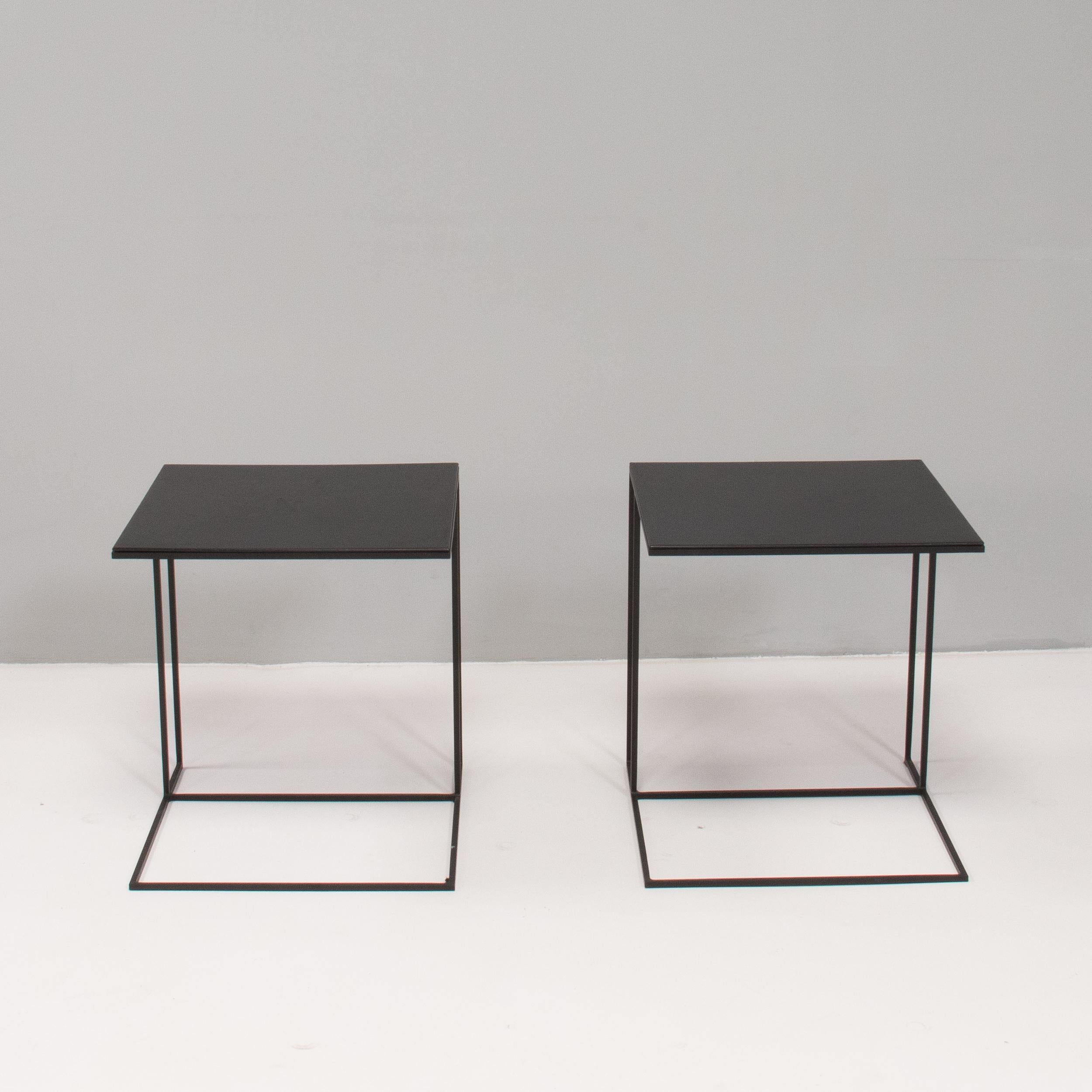 Italian Minotti by Rodolfo Dordoni Leger Black Leather Side Table, Set of Two