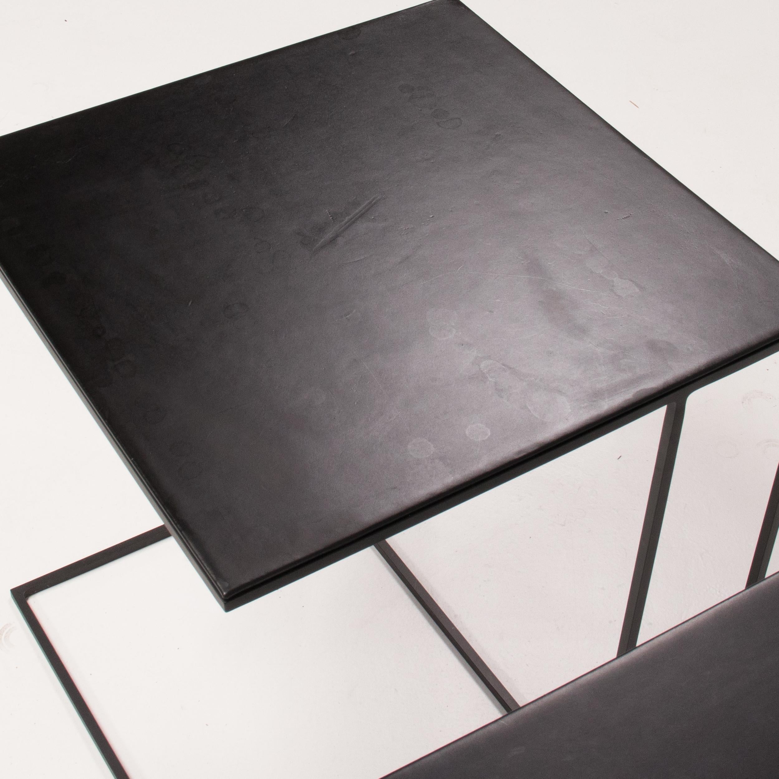 Minotti by Rodolfo Dordoni Leger Black Leather Side Table, Set of Two 2